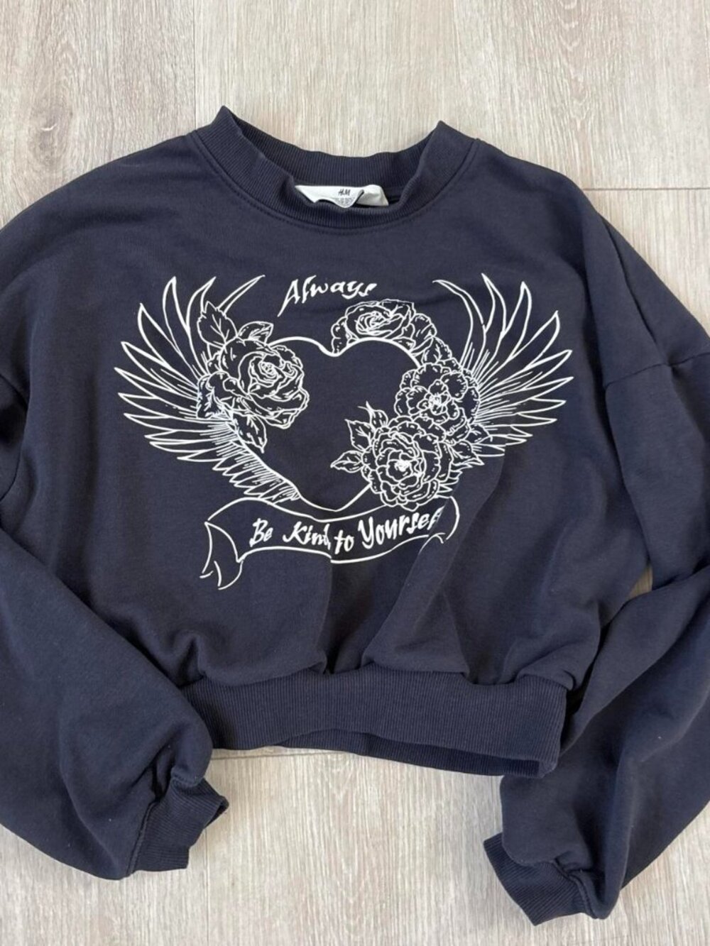H&M Girls Dark Grey Cropped Sweatshirt Size 12-14